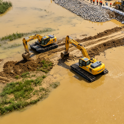 Amphibious Excavators Support Emergency Flood Response in China